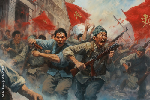 A painting of China in the style of dynamic and action-packed revolution. Generative AI. photo