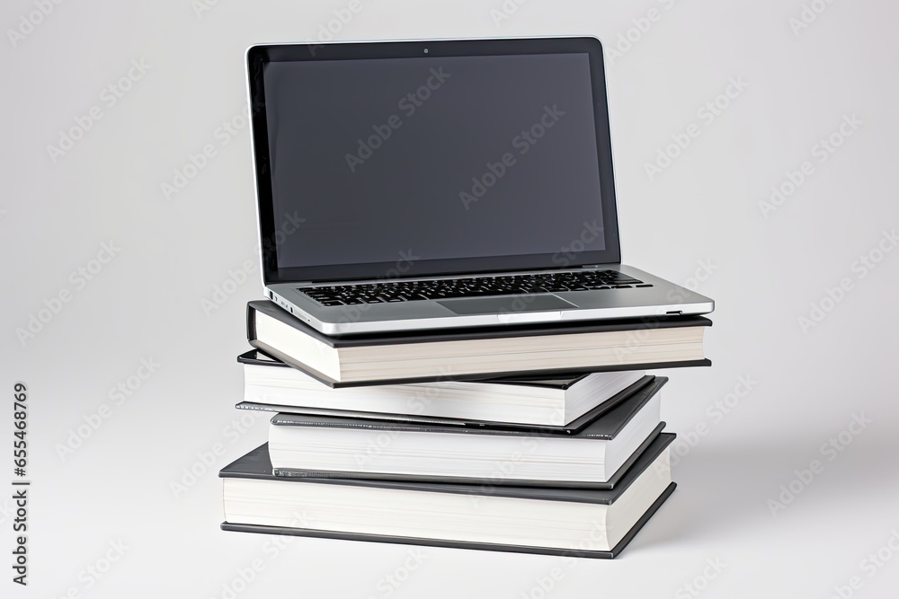 Laptop and books. Isolated on white background. Education. Laptop and books. Isolated on white background. Education.