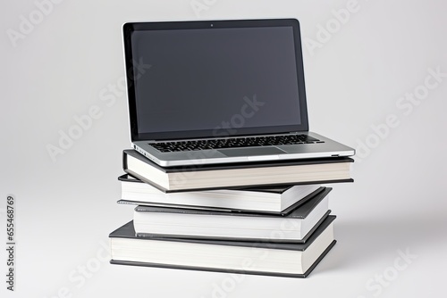 Laptop and books. Isolated on white background. Education.