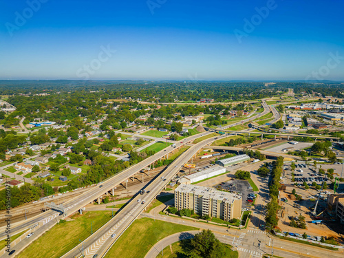Sunny aerial view of the Tulsa downtown cityscape