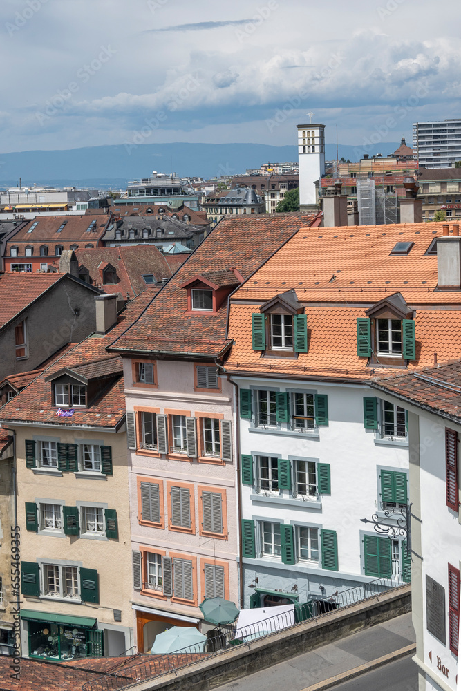 Fototapeta premium Panorama of old town of city of Lausanne, Switzerland