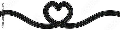 Highway road shaped like a heart, signifying the journey of love. for Valentine's Day maps and tracks. Flat vector illustration isolated on white background