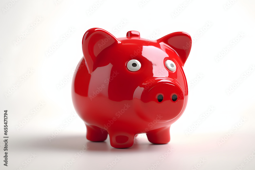Red piggy bank on white background savings concept