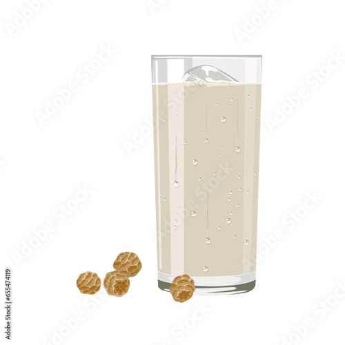 Vector illustration, Valencian drink or Chufa horchata, made with dried tiger nuts or Cyperus esculentus, isolated on white background.