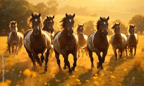 horse runs fast in the field, AI generation