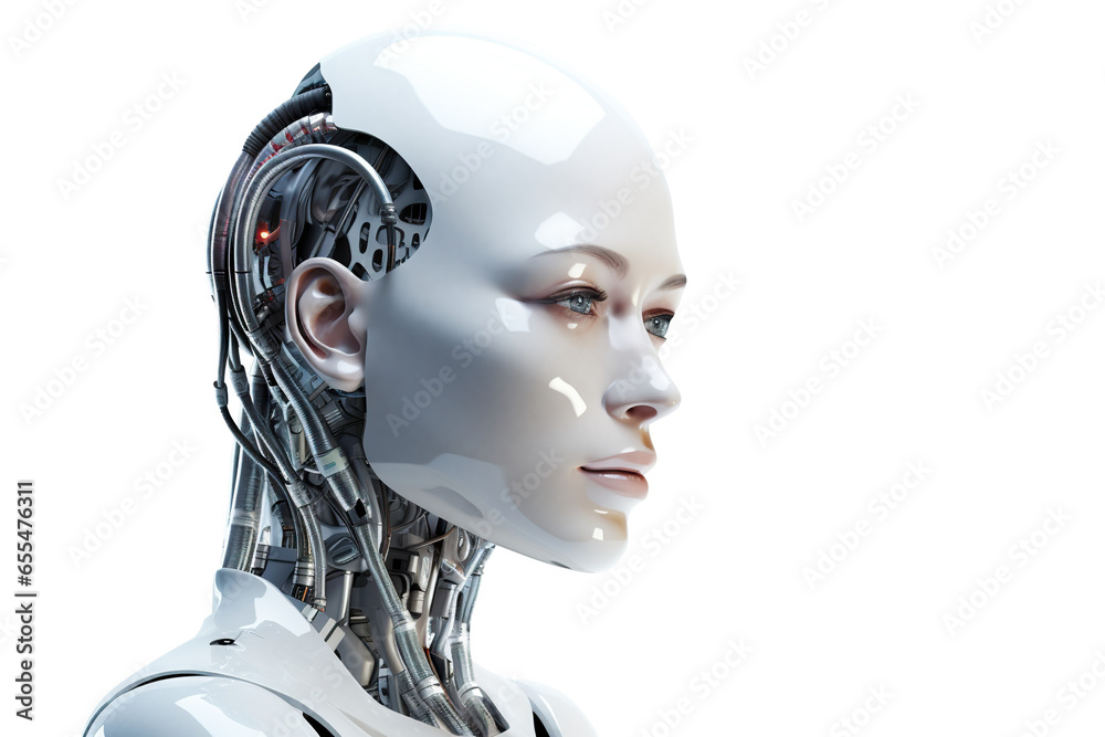 Female humanoid symbolizing artificial intelligence, cut out