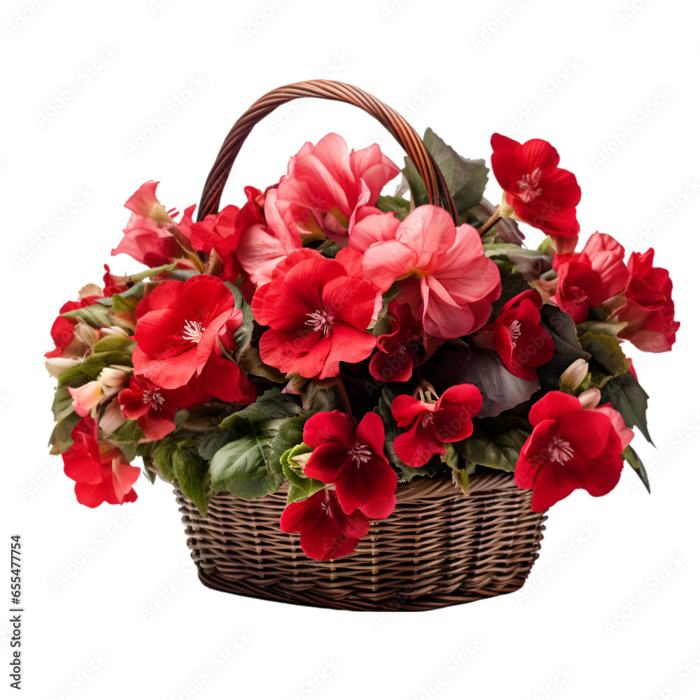 Vivid Red Flower Basket for Festive Occasions Isolated on Transparent or White Background, PNG