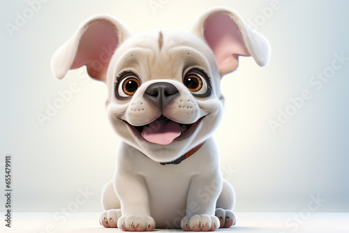 French Bulldog cartoon on a white background. Adorable 3D animal portrait.