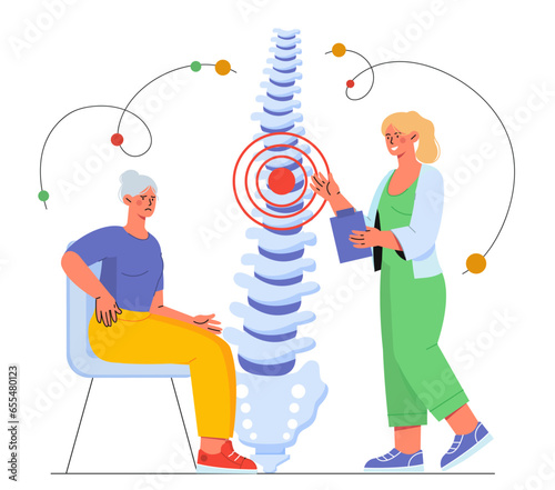 Elderly woman with pain in back vector concept
