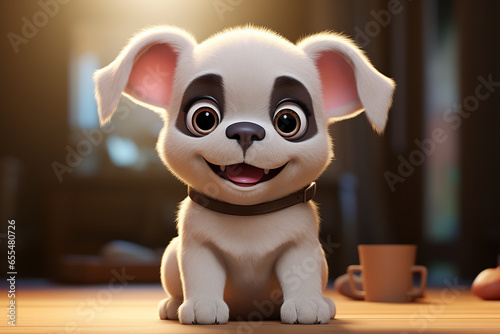 French Bulldog cartoon in a house invironment. Adorable 3D animal portrait.