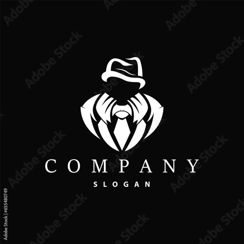 Mafia Logo Design, Tuxedo Suit Vector Detective, Illustration Template