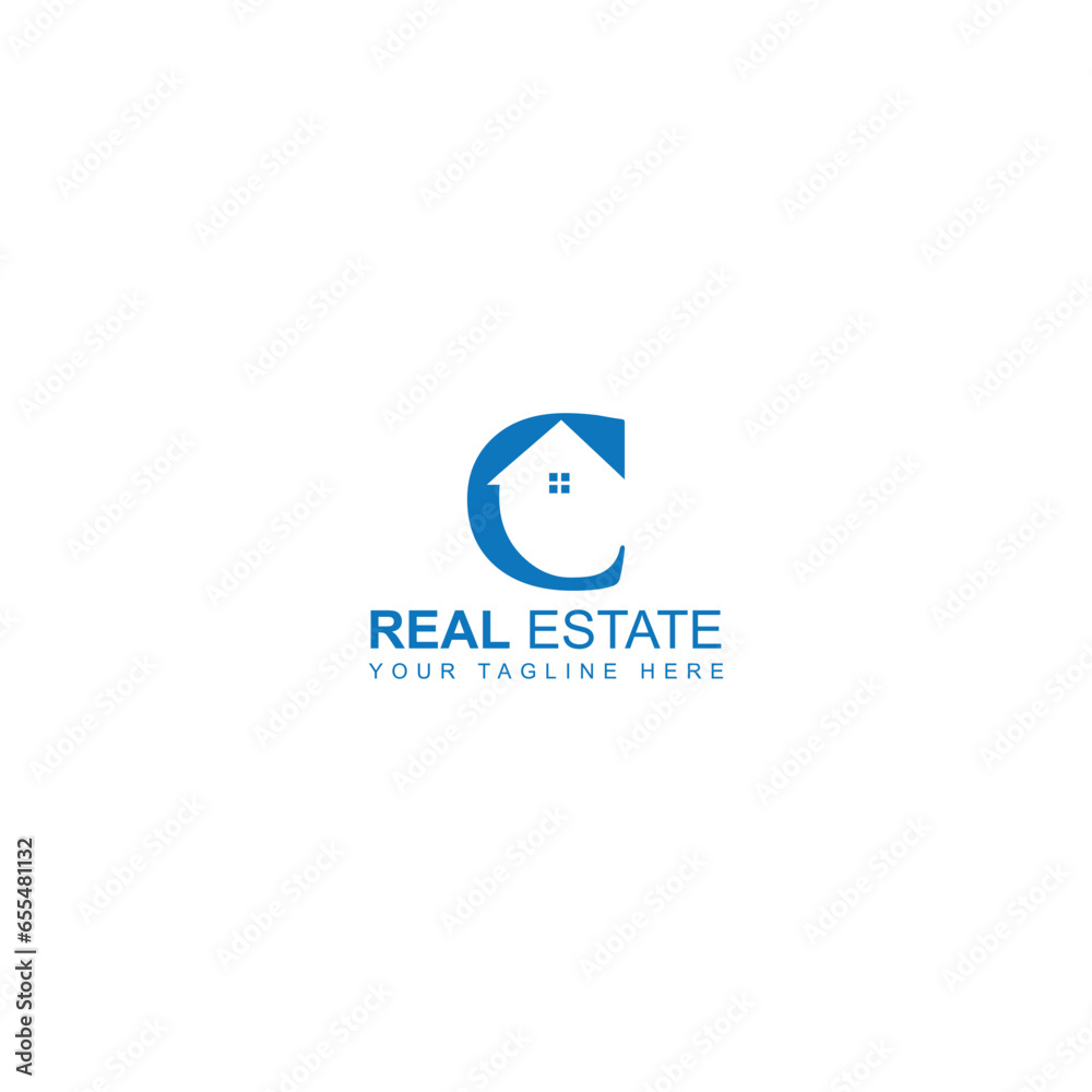 abstract minimal real estate c letter logo design vector. c letter and home combine icon.