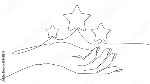 Hand with stars line vector concept