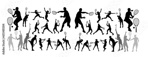 Vector tennis players silhouette illustration set