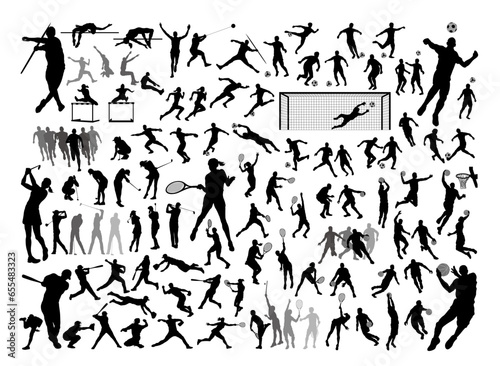 Variety of sports vector silhouette illustration set