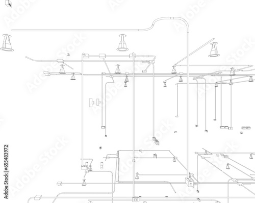 3D illustration of building, construction, and piping