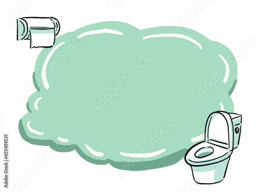 トイレとトイレットペーパーの手描き風フレームイラスト