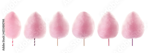 Set of pink cotton candy on sticks isolated on white