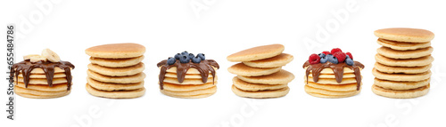 Set of tasty pancakes isolated on white