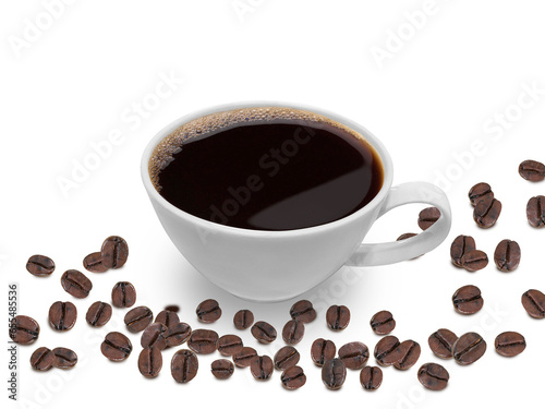 Coffee cup and beans, transparent background