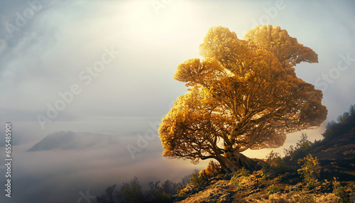 A big golden tree growing on a mountain02