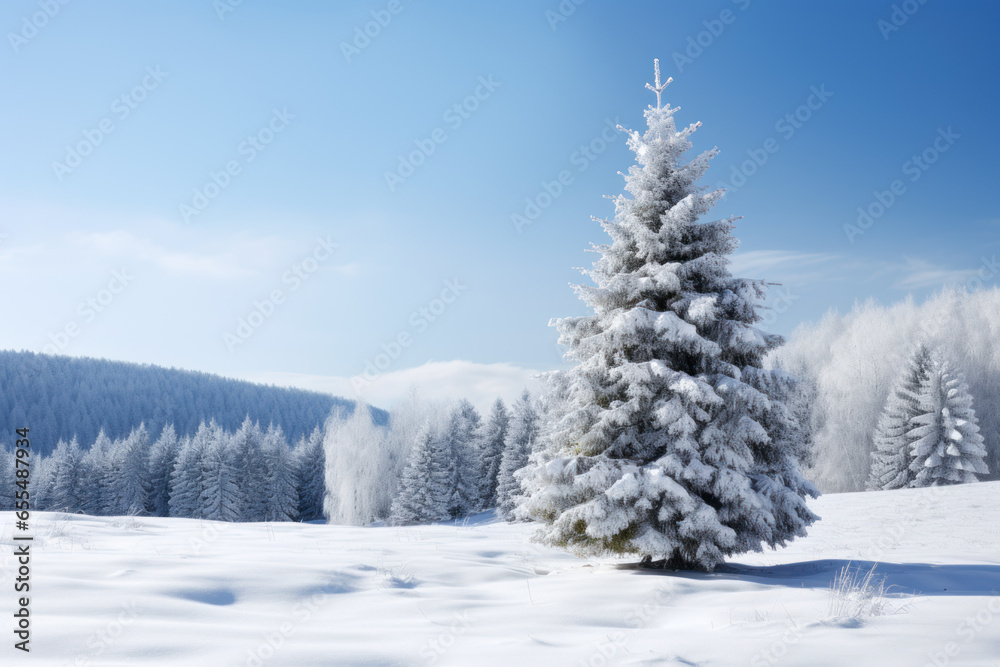 Christmas tree in snow as greeting background Christmas tree in snow as greeting background