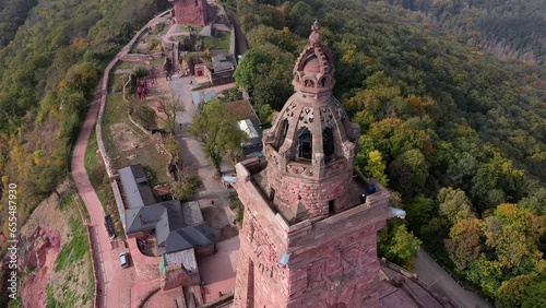 Drone photo, drone shot, drone video, drone flight over the Kyffhaeuser with Kaiser Wilhelm Monument, Barbarossaden Monument, close-up, Kyffhaeuserland, Thuringia, Germany, Europe photo