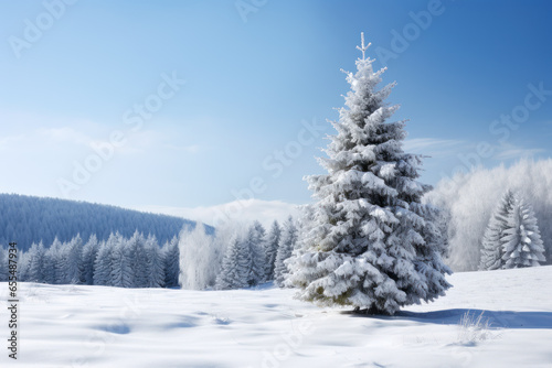 Christmas tree in snow as greeting background © pariketan
