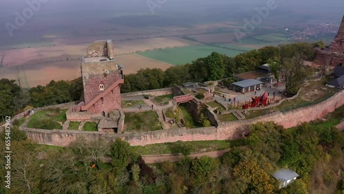 Drone photo, drone shot, drone video, drone flight over the Kyffhaeuser with Kaiser Wilhelm monument, Barbarossaden monument, Kyffhaeuserland, Thuringia, Germany, Europe photo