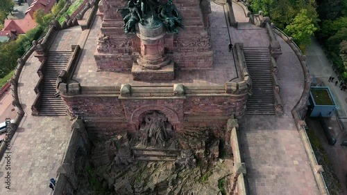 Drone photo, drone shot, drone video, drone flight over the Kyffhaeuser with Kaiser Wilhelm monument, Barbarossaden monument, close-up, Kyffhaeuserland, Thuringia, Germany, Europe photo