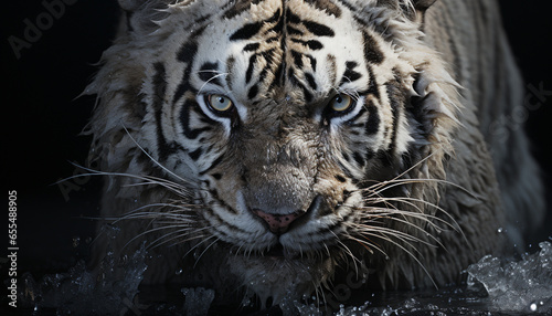 Majestic Bengal tiger  fierce and beautiful  staring into the camera generated by AI