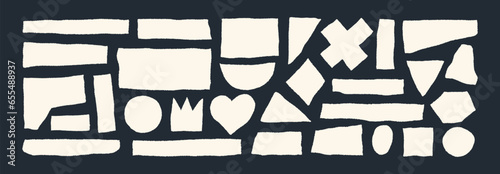 Paper torn rip edge strip pieces. Blank rip paper banners, rectangular grunge cardboard shreds.