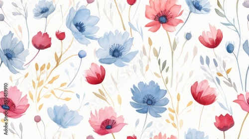 seamless repeatable pattern of wild flowers that can be repeated to create an endless pattern. generative AI