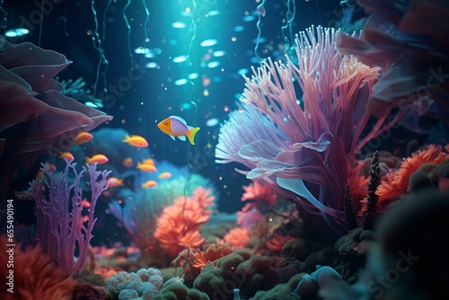 coral reef in aquarium, Generative AI