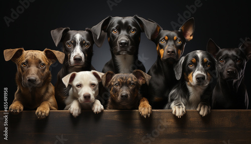 Cute puppy sitting  looking at camera  in a row  generated by AI