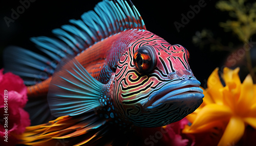 Colorful fish swim in a vibrant underwater reef  showcasing nature beauty generated by AI
