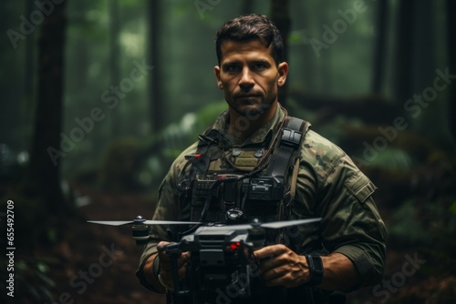 Military drone operator. Background with selective focus and copy space © top images