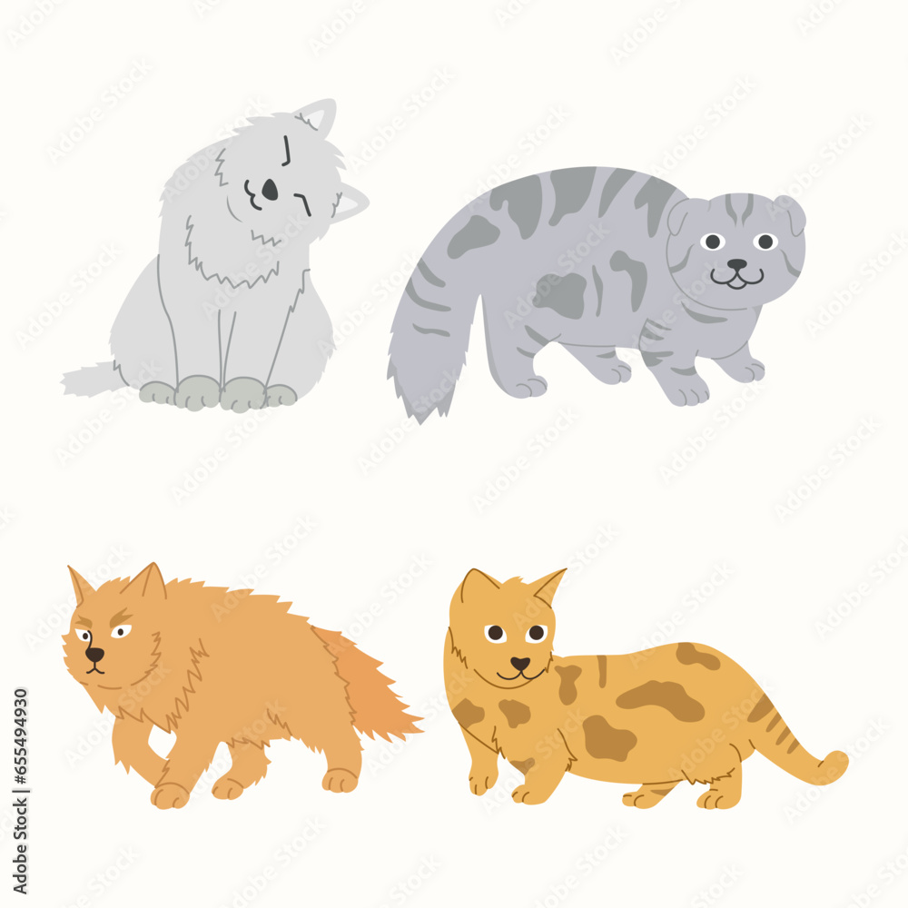 Cute Cat Cartoon illustration Set. Cute Cat Collection