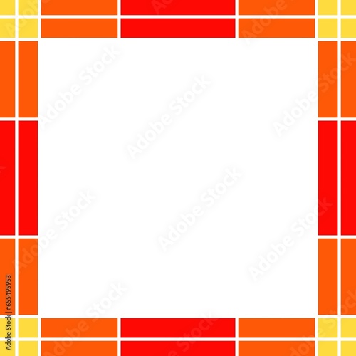White square with red, orange, and yellow frame © EM
