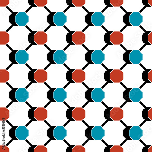Blue and red octagon geometric seamless pattern background