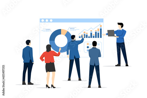 Concept of staff training, seminar or workshop to learn new skills, team coaching or discussion, business course, meeting or briefing, smart entrepreneurship with presentation to company employees.