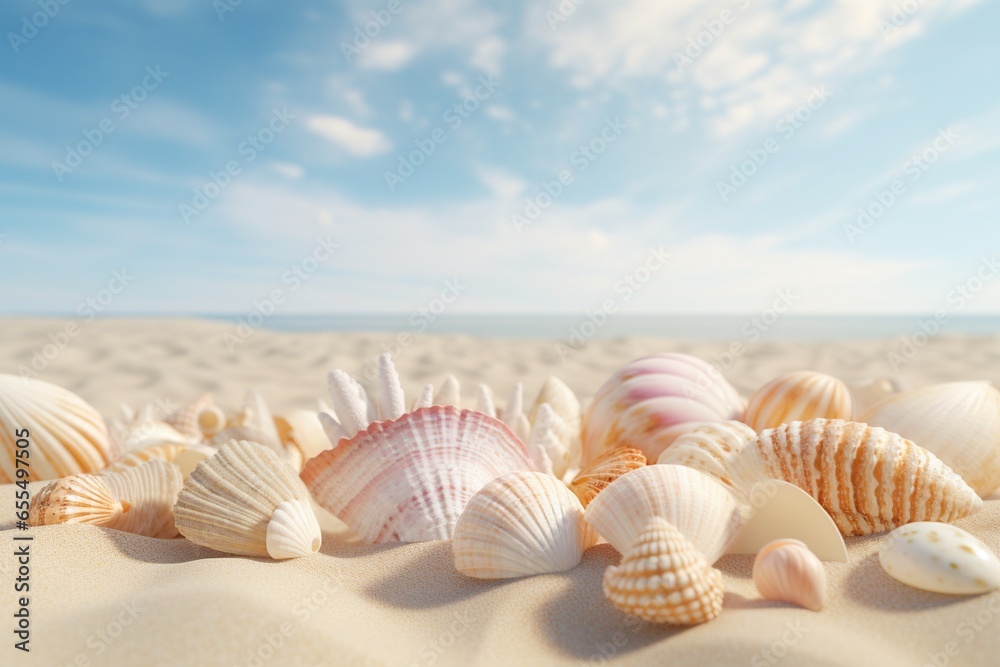 seashells on the beach, Generative AI - obrazy, fototapety, plakaty 