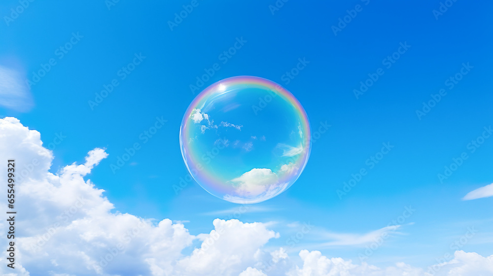 青空に浮かぶ1個のシャボン玉の風景