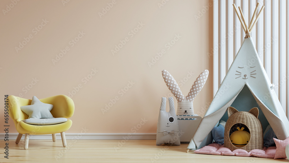Mockup wall in the children's room on wall cream color background - obrazy, fototapety, plakaty 