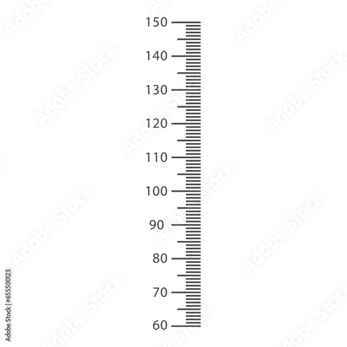 Vector stadiometer scale from 60 to 150 centimeters kids height chart template for wall growth stickers