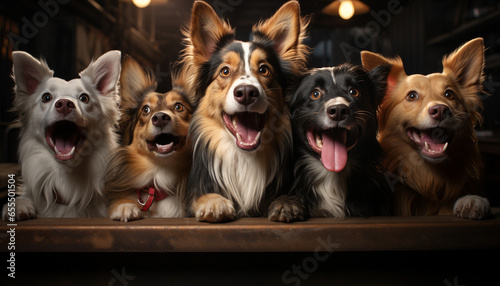 Cute pets sitting together, tongues out, celebrating joyful togetherness generated by AI © Gstudio