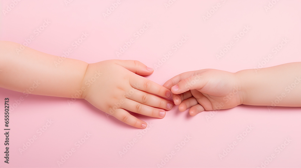 手を触れ合わせる幼児の手元