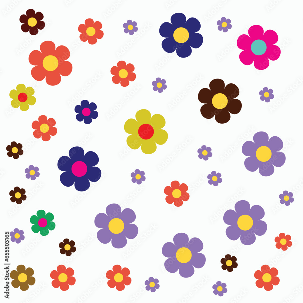 Vector 70s groovy flower pattern chamomile and daisy flowers 