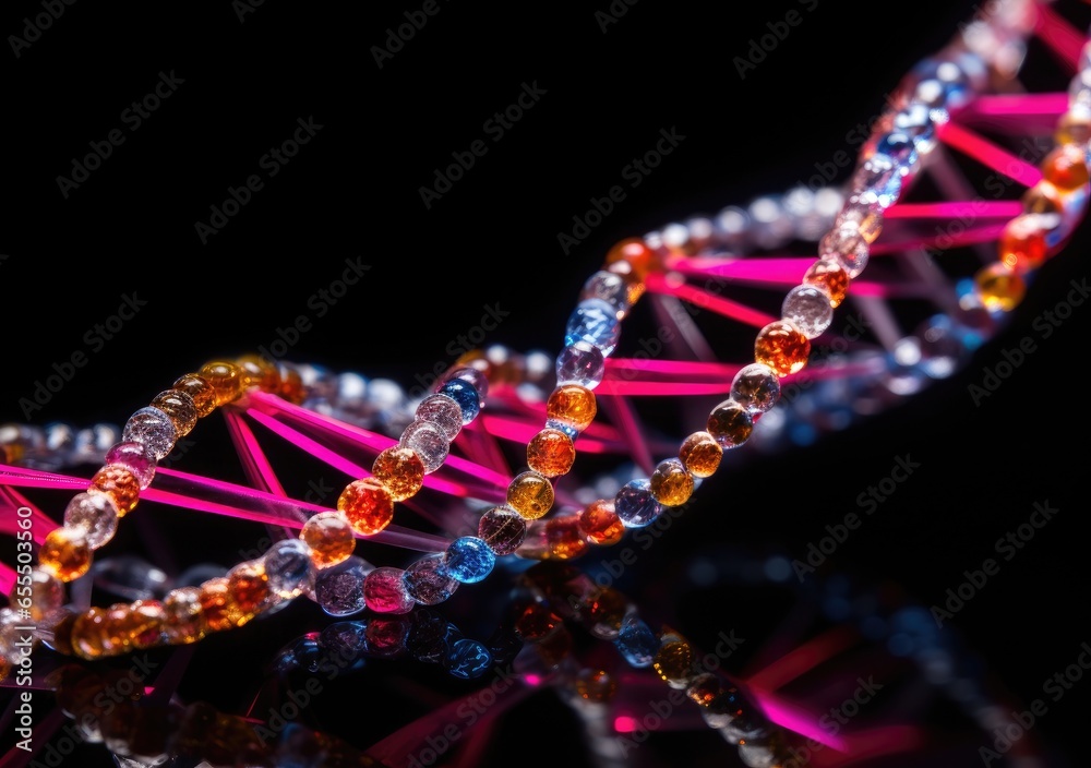 Cosmetic Essence,colorful Liquid bubble, Molecule inside Liquid Bubble on DNA water splash background. AI Generative.
