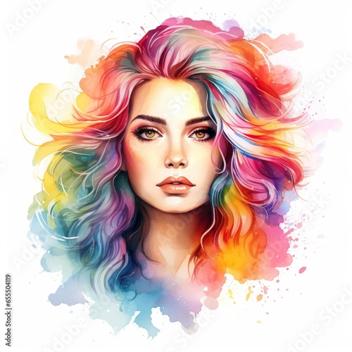 Colorful watercolor abstract woman portrait. Non-existent fictional character